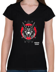 printfashion Maine Coon - Női V-nyakú póló - Fekete (11580385)