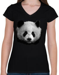 printfashion panda (fekete-fehér újság) - Női V-nyakú póló - Fekete (14446761)