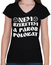 printfashion Páros póló - Nem szeretem - Női V-nyakú póló - Fekete (15597824)