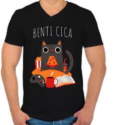 printfashion Benti cica - Férfi V-nyakú póló - Fekete (5361947)