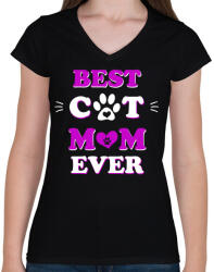 printfashion Best Cat - Női V-nyakú póló - Fekete (5037621)