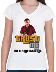 printfashion TRUST ME IM A PROFESSIONAL - Női V-nyakú póló - Fehér (2009945)