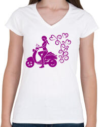 printfashion Robogós lány - Női V-nyakú póló - Fehér (2924092)