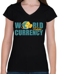 printfashion World-future-currency - Női V-nyakú póló - Fekete (6038061)