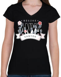 printfashion Büszke anya vagyok - Női V-nyakú póló - Fekete (16044702)