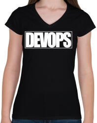 printfashion DevOps - Női V-nyakú póló - Fekete (3919395)