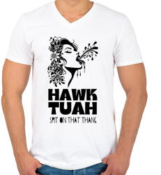 printfashion Hawk Tuah - split on that thang - Férfi V-nyakú póló - Fehér (16232722)