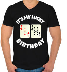 printfashion 39 POKER SZÜLINAP - Férfi V-nyakú póló - Fekete (9830528)