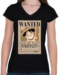 printfashion luffy körözési plakát (elmosott) - Női V-nyakú póló - Fekete (15328383)