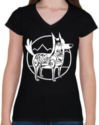 printfashion Doggo belülről - Női V-nyakú póló - Fekete (2015867)