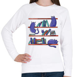 printfashion Cicák a könyvtárban - Női pulóver - Fehér (4163377)