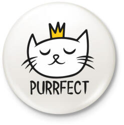 printfashion Cica - purrfect - pefekt - Kitűző, hűtőmágnes - Fehér (4124335)
