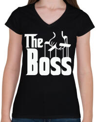 printfashion The Boss - Női V-nyakú póló - Fekete (8690797)