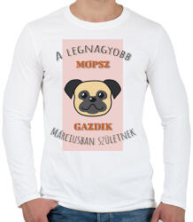 printfashion A legnagyobb gazdi - Mopsz - hónappal - Férfi hosszú ujjú póló - Fehér (6299458)