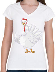 printfashion Pulyka - Női V-nyakú póló - Fehér (13009845)