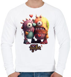printfashion Vicces Szörnyecskés - BETTER together- cuki, csúnya, szerelmes minta - Férfi pulóver - Fehér (11865105)