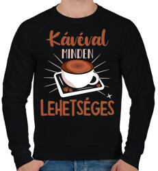 printfashion Kávéval minden lehetséges - Férfi pulóver - Fekete (7436394)