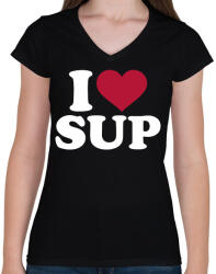 printfashion I love SUP! - Női V-nyakú póló - Fekete (5140838)