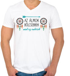 printfashion Az álmok bölcsebbek - indián közmondás - Férfi V-nyakú póló - Fehér (7602729)