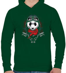 printfashion Motoros panda - Férfi kapucnis pulóver - Sötétzöld (62707)
