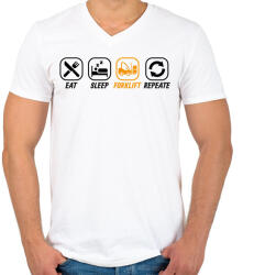 printfashion Eat, sleep, forklift, repeat - Férfi V-nyakú póló - Fehér (13077905)