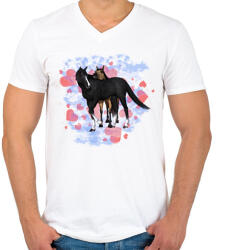 printfashion szerelmes lovak - Férfi V-nyakú póló - Fehér (1305976)