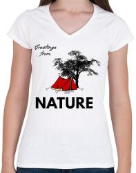 printfashion ÜDV A TERMÉSZETBEN - Női V-nyakú póló - Fehér (1605931)