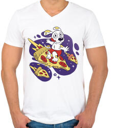 printfashion Pizza szörf - Férfi V-nyakú póló - Fehér (11841452)