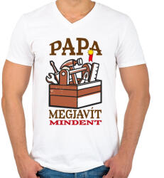 printfashion Papa megjavít mindent - Férfi V-nyakú póló - Fehér (4373095)
