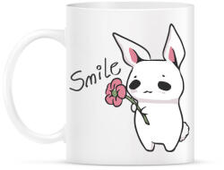 printfashion Nyuszi Virággal - Mosolyogj - Bögre - Fehér (4178587)