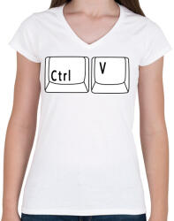 printfashion CTRL V - Női V-nyakú póló - Fehér (3994028)