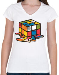 printfashion Olvadt rubik kocka - Női V-nyakú póló - Fehér (11904778)