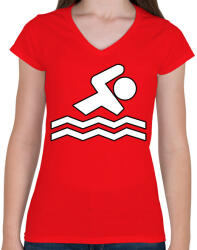 printfashion Swimmer - Női V-nyakú póló - Piros (2290633)