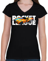 printfashion Rocket League - Női V-nyakú póló - Fekete (2835786)