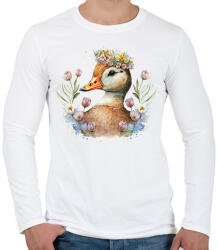 printfashion Kacsa virágokkal - Férfi hosszú ujjú póló - Fehér (12760212)