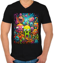 printfashion Cute Monsters - Férfi V-nyakú póló - Fekete (15881871)
