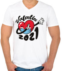 printfashion Valentin nap 2021 - Férfi V-nyakú póló - Fehér (4375402)