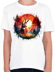 printfashion Szarvas - erdei naplemente - ajándék vadászoknak - Gyerek póló - Fehér (15376178)