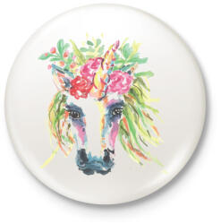 printfashion Festett egyszarvú virágokkal - Kitűző, hűtőmágnes - Fehér (3080335)