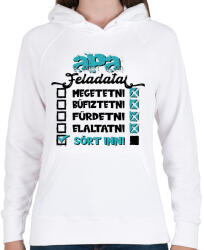 printfashion Apa feladatai - fekete szöveggel - Női kapucnis pulóver - Fehér (16136691)