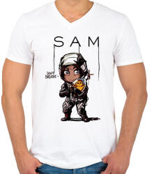 printfashion Don't breathe! Sam - Férfi V-nyakú póló - Fehér (1969975)