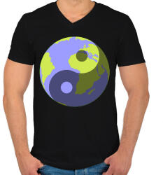 printfashion Yin-Yang bolygó - Férfi V-nyakú póló - Fekete (491145)