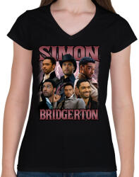 printfashion Bridgerton Simon - Női V-nyakú póló - Fekete (16532580)
