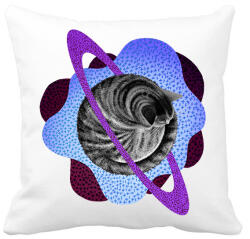 printfashion Purple cat planet - Párnahuzat, Díszpárnahuzat - Fehér (6314370)