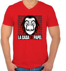 printfashion A nagy pénzrablás - Férfi V-nyakú póló - Piros (4297609)