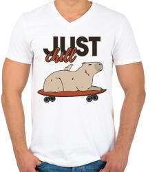 printfashion Just chill - Capybara - Férfi V-nyakú póló - Fehér (12748152)