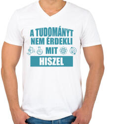 printfashion A tudomány nem érdekli - Férfi V-nyakú póló - Fehér (11946313)
