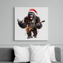 printfashion Vicces karácsonyi gitáros rocker party gorilla - Vászonkép - Fehér (15257032)