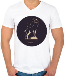 printfashion Aries - Kos - Férfi V-nyakú póló - Fehér (6259082)