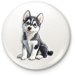 printfashion Cuki Husky Kölyök - Kitűző, hűtőmágnes - Fehér (16704430)
